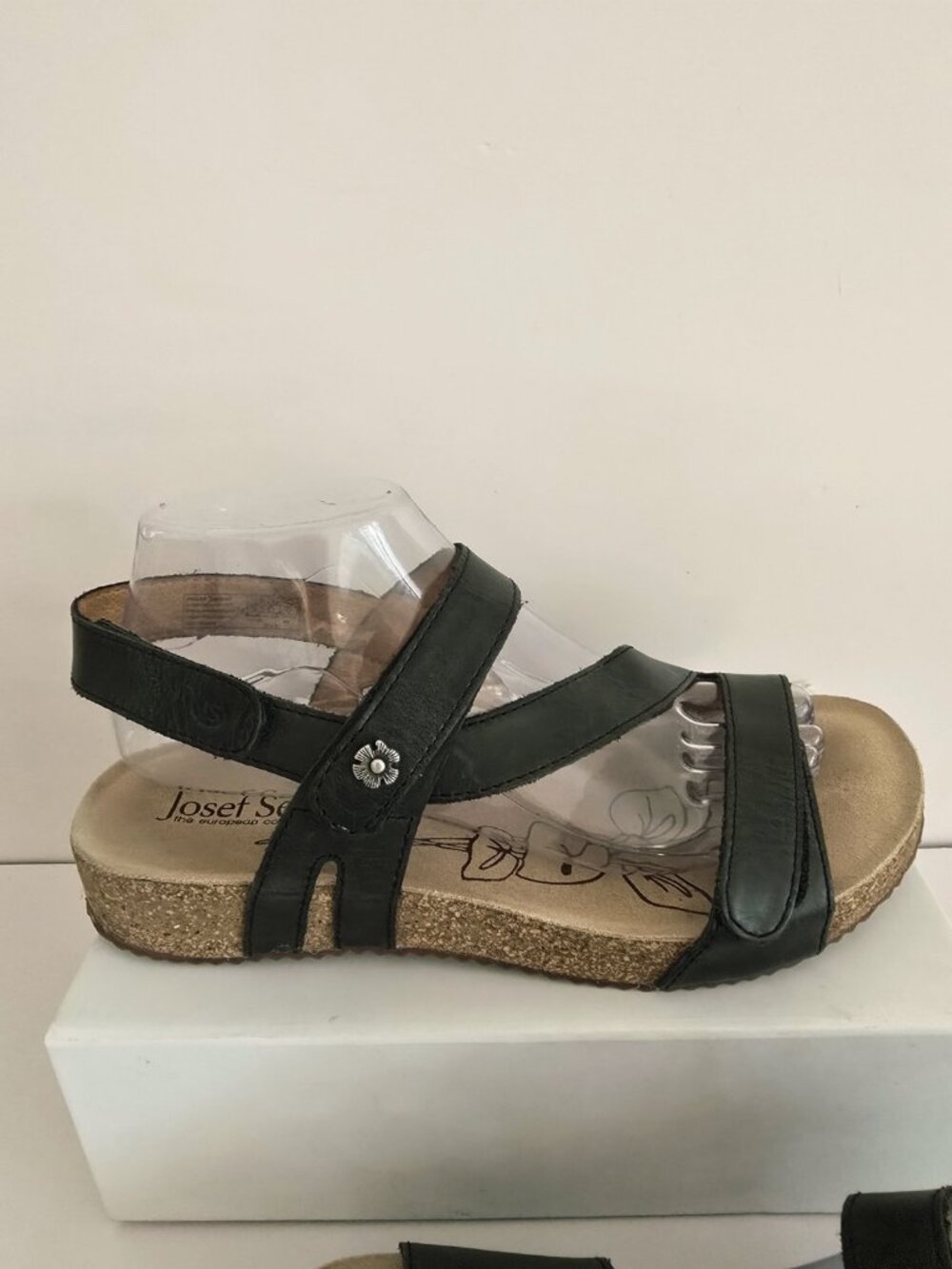 Josef Seibel Tonga 25 Black Leather Cork Open Toe Sandals 40 9 9.5 Shoes Womens - Picture 3 of 10